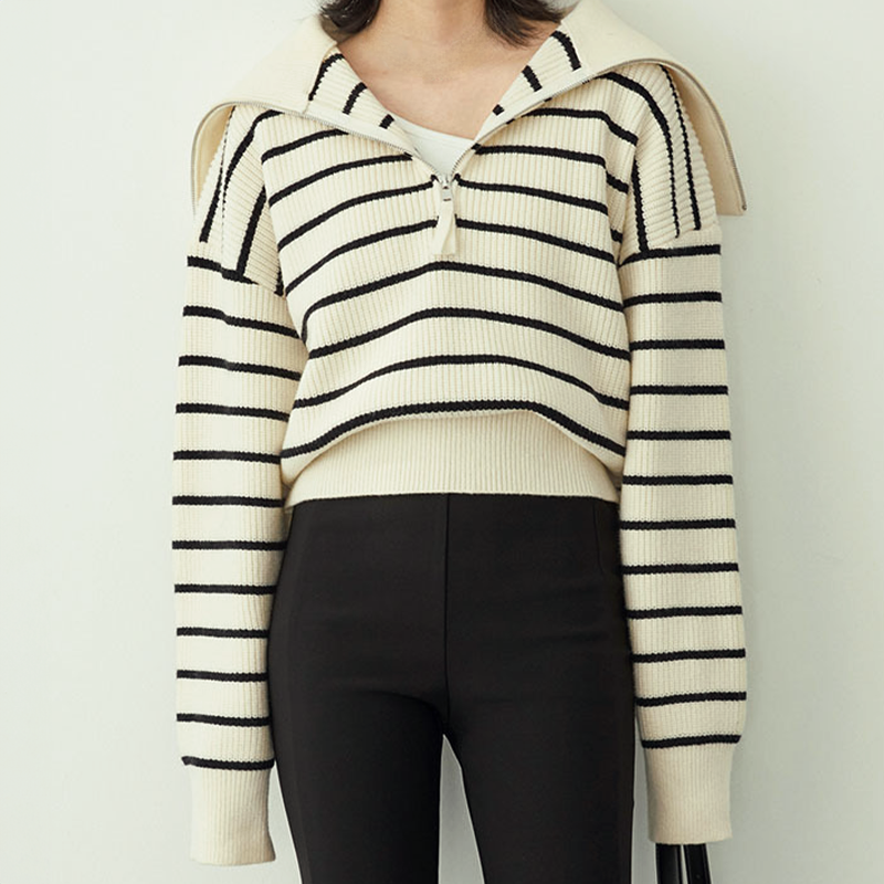 Emilie Half-Zip Stripe Sweater