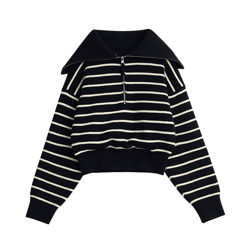 Emilie Half-Zip Stripe Sweater