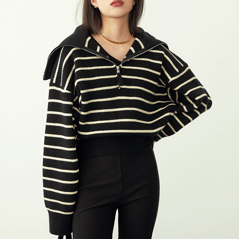 Emilie Half-Zip Stripe Sweater